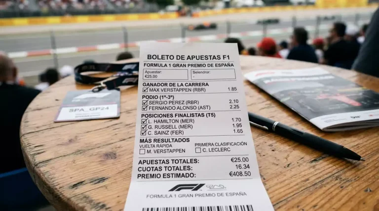 Boleto de apuestas con múltiples selecciones de Fórmula 1