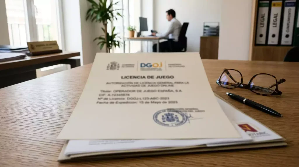 Documento oficial con sello de licencia de juego online en Espana